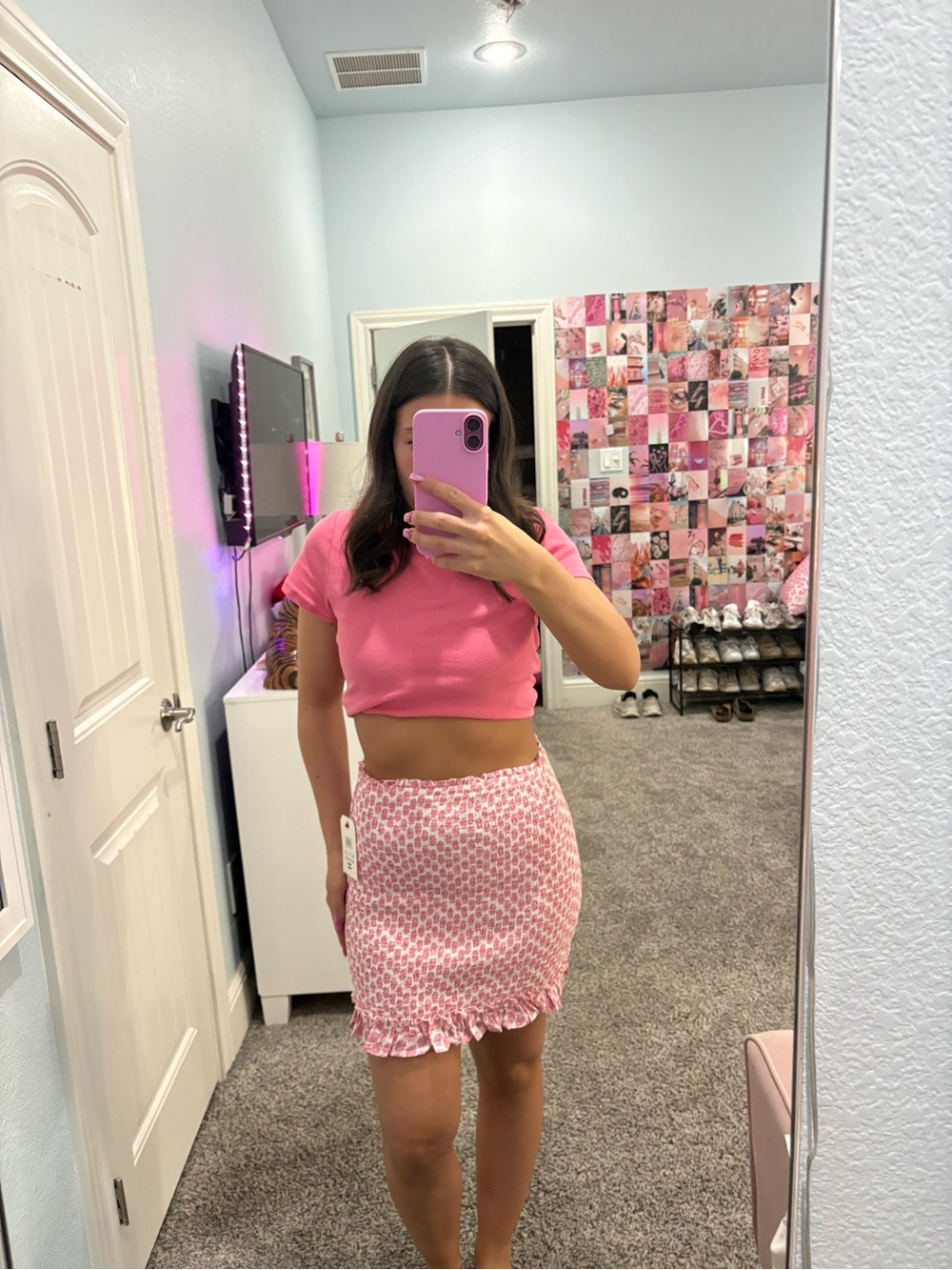Billabong Pink Printed Ruffle Mini Skirt